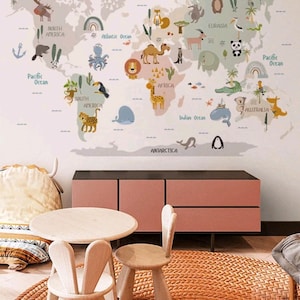 Wall sticker children's room safari animals world map young wall sticker children wall sticker self-adhesive