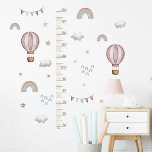 Wandaufkleber Maßband, Zentimetermaß Kinderzimmer Junge Mädchen Messlatte Wandtattoo Kinder Körpergröße Wandsticker Ballon Creme Pastell Bild 2