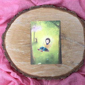 Illustration „Frühlingswiese“ Postkarte A6 Natur Kinderzimmer Ostern März April Mai Jahreszeiten Baum Geschenk Dekoration