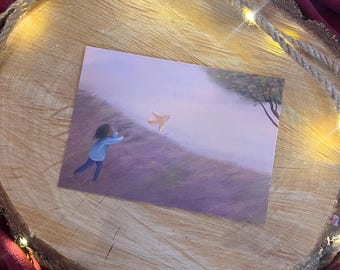 Postkarte „fliegen lassen“ | Eine Illustration vom Fliegenlassen, Loslassen, Liebe und Weite.