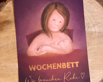 Wochenbett: A5 Illustrationsdruck | für Eltern, Hebammen, Doulas und alle, die neuen Familien etwas Gutes tun möchten. Baby, Schwangerschaft