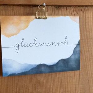 Postkarte Glückwunsch Gratulationskarte für Geburtstag, Geburt, Abschluss, herzliche Glückwünsche. Aquarelloptik mit Handlettering, Bild 4