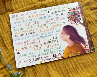 Botschaften für Dich 2 | eine Postkarte mit 16 liebevollen Sätzen und einer warmen Illustration. Ein Herzensmotiv!