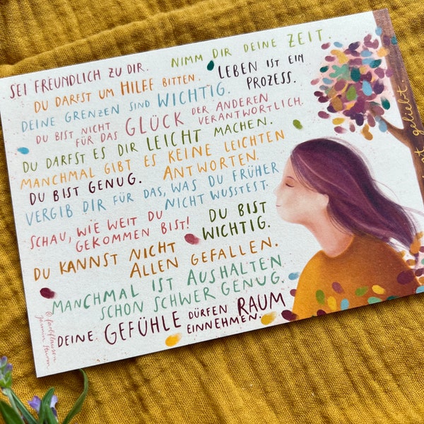 Botschaften für Dich 2 | eine Postkarte mit 16 liebevollen Sätzen und einer warmen Illustration. Ein Herzensmotiv!