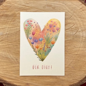 Postkarte „Für dich“ | Herz aus Wildblumen, Illustration. Aquarell, Geschenk, Grußkarte, Glückwünsche, Geburtstag, Freundschaft, Blumenherz