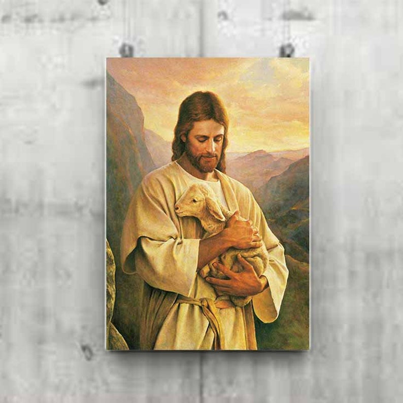 Jesus and the Lamb Smiling Jesus Vintage Poster Wall Decor | Etsy
