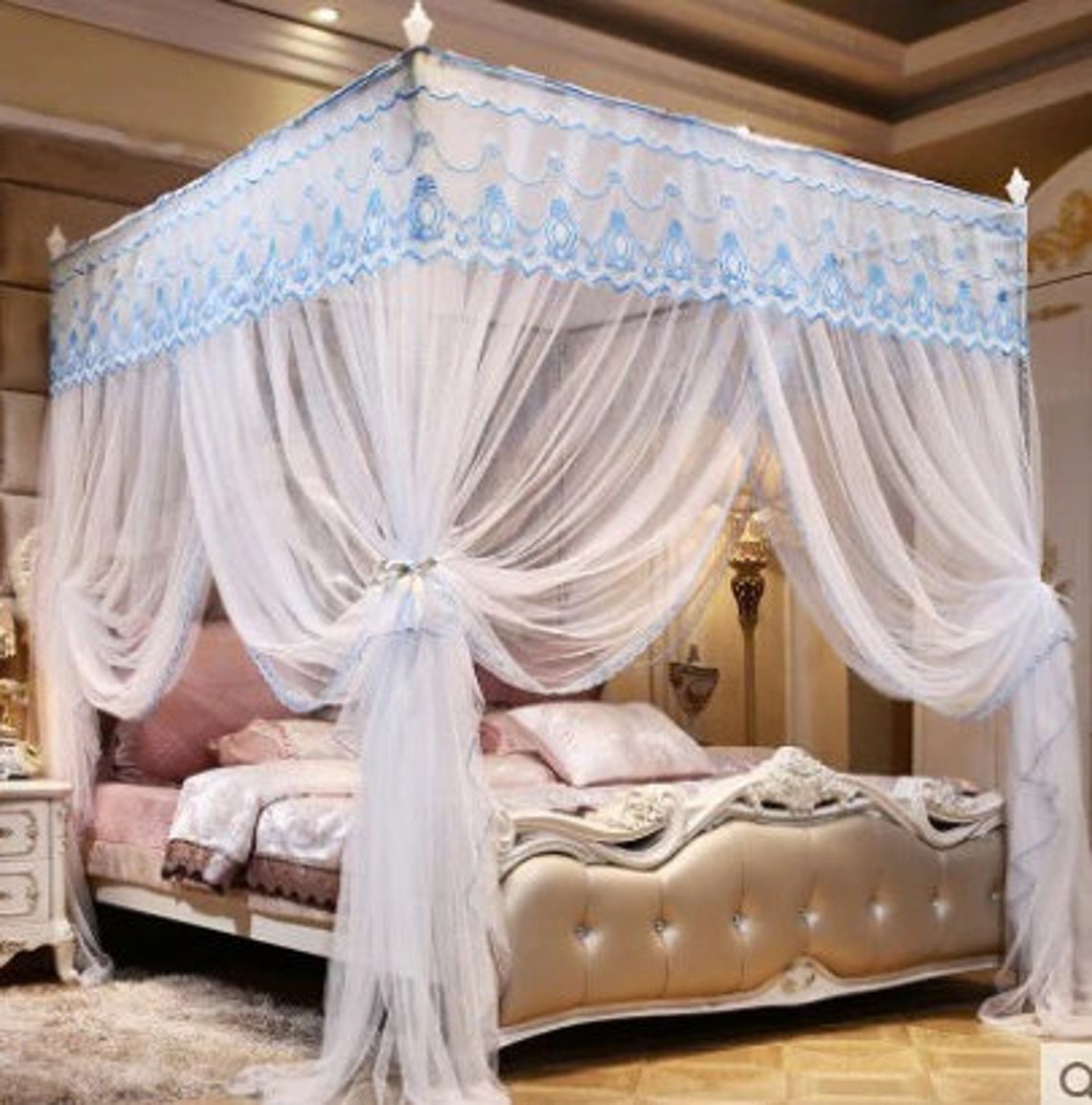Luxury Princess Canopy Bed Curtains 3 Aberturas laterales Post Etsy