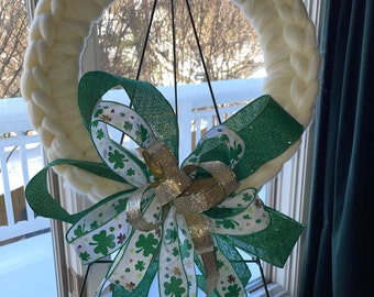 Handmade Merino wool wreath with st Patrick’s day bow