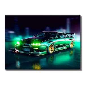 Green Skyline Racecar - Metal Wall Art | Nissan Skyline Art - Modern GTR Skyline Art | Nissan Skyline R34 Wall Art Skyline GTR | WallSmack