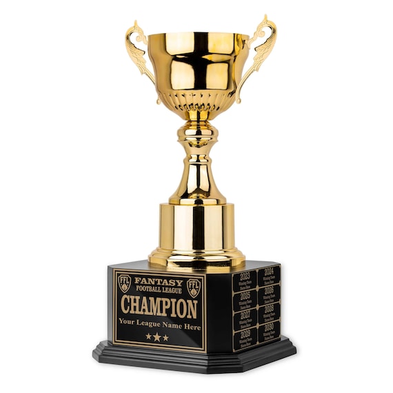 15" Gold Cup Perpetual Fantasy Football Trophy | Fantasy Football Trophy, Award Winner, League Trophy, FFL Trophy, Sports Season Champion