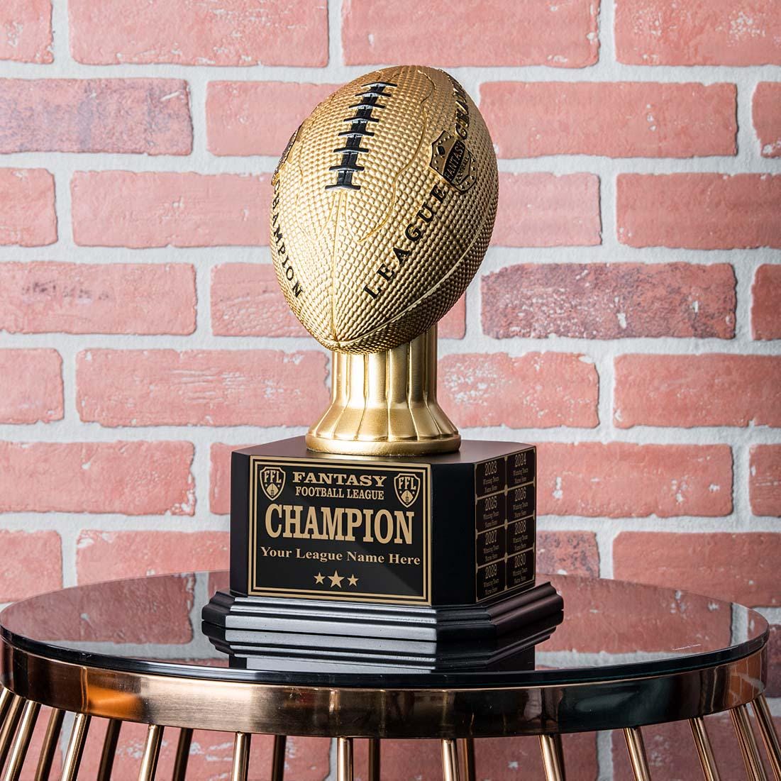 Fantasy Football Trophy with Free Engravings – 16-Year Perpetual League Trophy – Gold Football | 15" Customizable FFL Championship Award