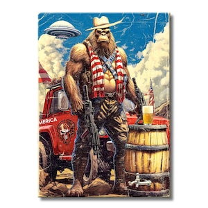 BigFoot Art American Bigfoot -Metal Wall Art | Apocalypse BigFoot - Bigfoot Wall Art Armed Bigfoot Art Bigfoot Art Decor | WallSmack