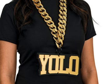 YOLO Black and Gold Acrylic Turnover Necklace