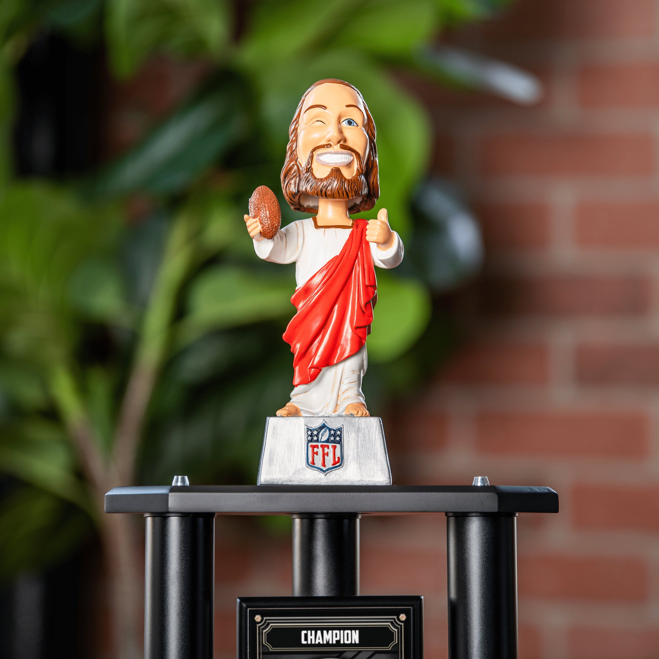 Touchdown Jesus Trophy Swap Topper Perpetual League Celebration, FFL