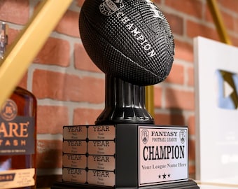 15" Fantasy Football Trophy | Black Football, Perpetual Base | Free Engraved Nameplates | Sports Award for Champions