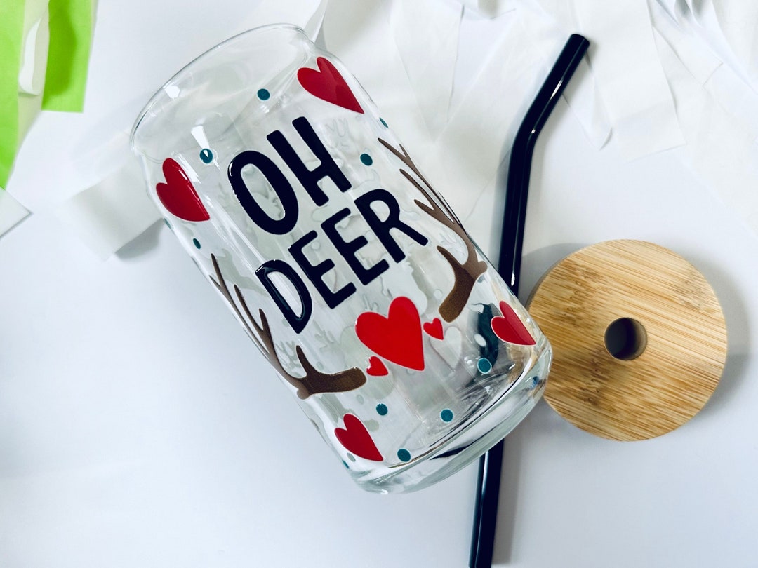 Oh Deer Glass Coffee Cup, Deer Hunter Accessory, Deer Antlers/deer Head ...