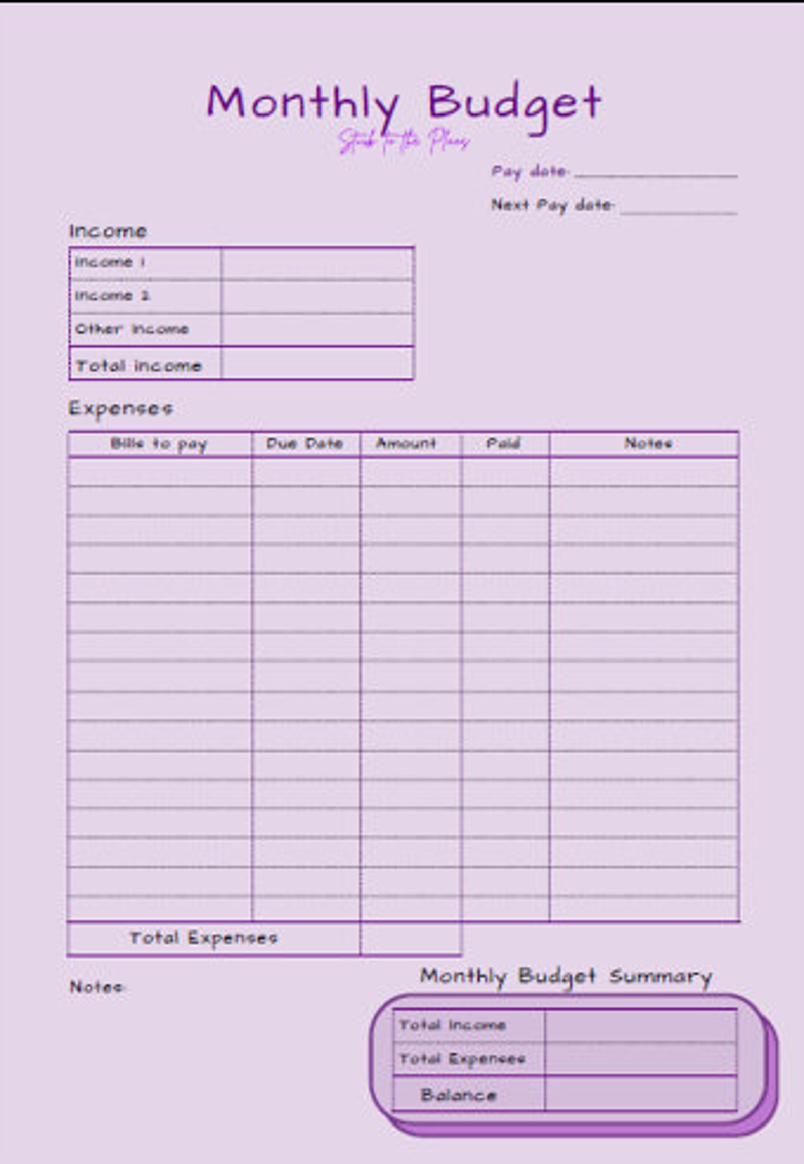 Monthly budget sheet Budget book Digital budget sheet Etsy