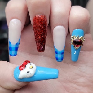 Kawaii Cute Anime Japanese Kitty Nails | Full Nail Kit | Stick On Nails | False Nails | Custom Handmade Nails | Press-on Nails