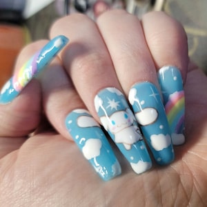 Day & Night | Kawaii Cute Anime Japanese Dog Nails | Full Nail Kit | Stick On Nails | False Nails | Custom Handmade Nails | Press-on Nails