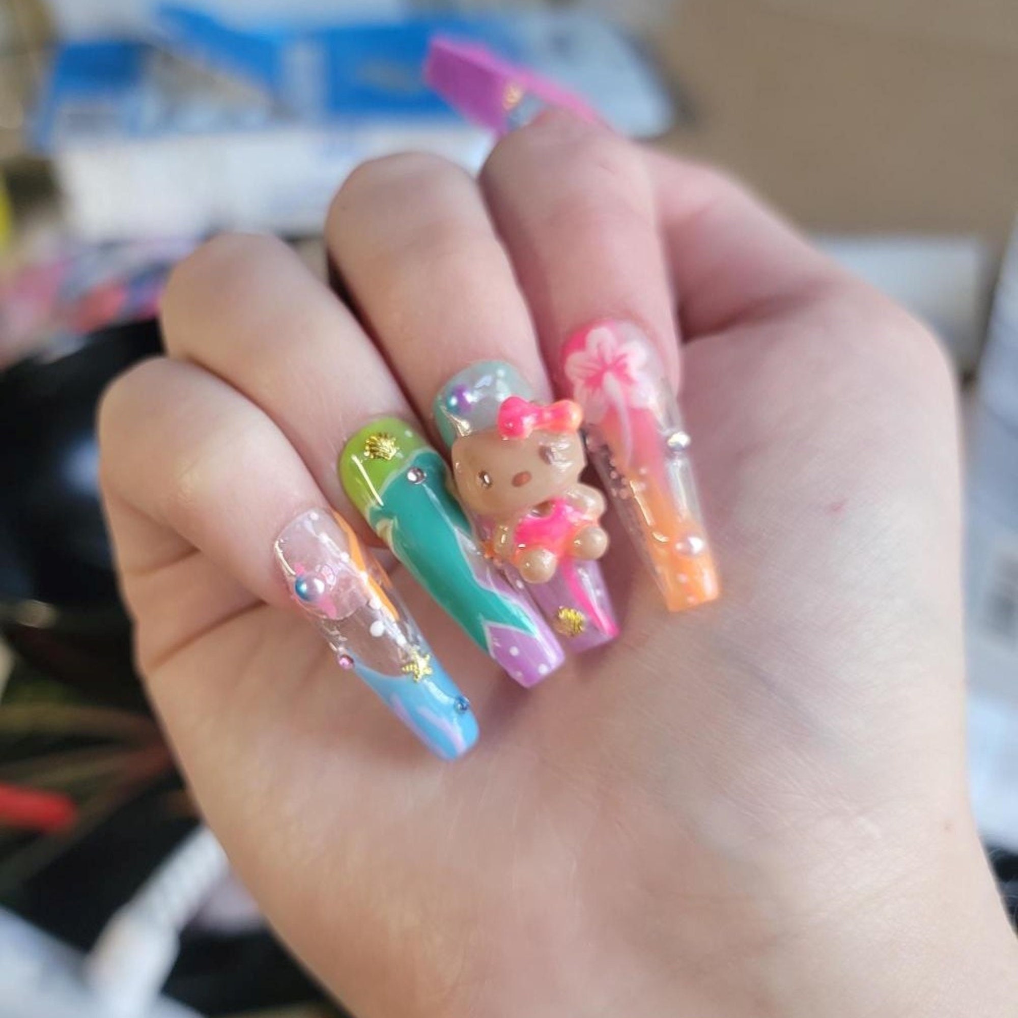 Pink Marble Candy Kawaii Charms Nails, Après Dupe Method