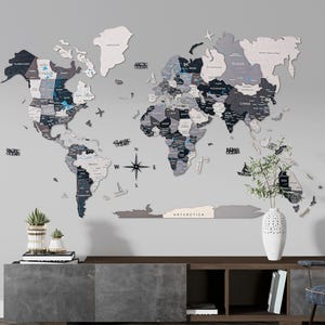 Wood World Map 3D Classic Stylish Wall Art Countries Capitals Boats Airplane Interactive Push Pin Travel Adventure Marker Map