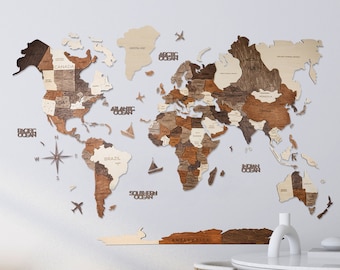 Interactive Wall Art, 3D Wall Art Wood, World Map Wall Decor, 3D Wood Wall Art Wall Art Push Pin World Map of the World Travel Gifts for Men