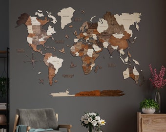 Push Pin World Map Classic Stylish 3D Wood Wall Art Wood Map Engrave Countries Capitals Boats Airplane Push Pin Travel Adventure Marker Map