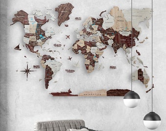 3D WORLD MAP WALL Art, Traveler Gift Inspirational Wall Art, World Map Wall Art Decor Wood Wall Map Decor, Map Push Pin, Places Ive Been