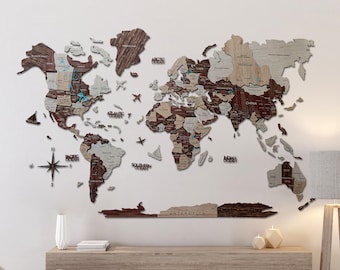 World Map Wall Art, Wood Wall Map, Wooden Home Decor, Birthday Anniversary Gift For Husband, Boyfriend, Housewarming Gift for Couple Family