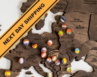 Travel Map Flag Push Pins For Wooden World Map, Map of the World Flags Push Pins Birthday Gift Wall Art, New Home Gift,