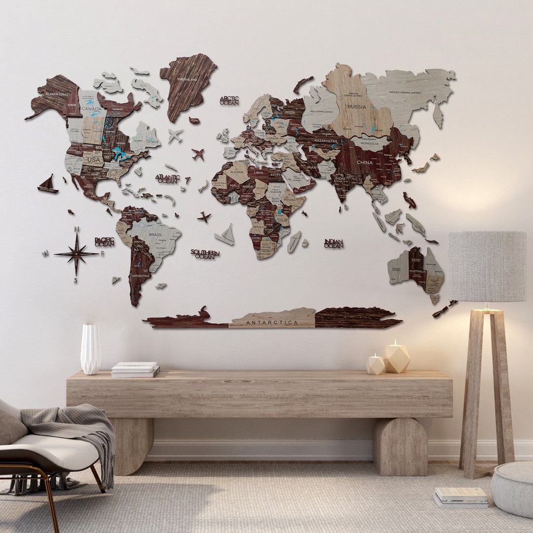 World Map Wall Art, Wood Wall Map, Wooden Home Decor, Birthday ...