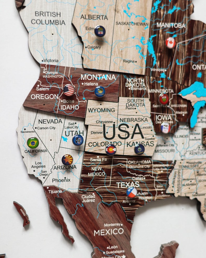 World Map Push Pin Wall Art Travel Map Flag Push Pins Flags Etsy