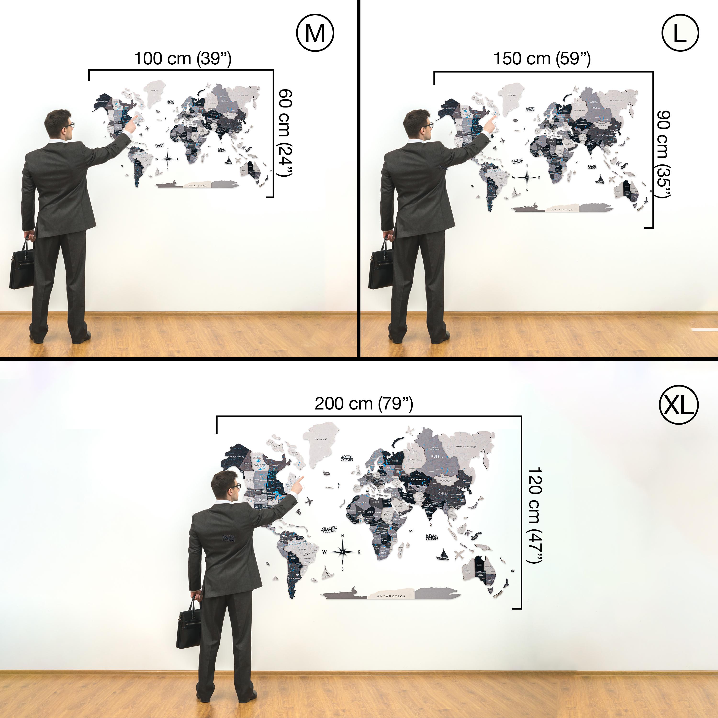 BIG DETAILED MAP 3D Wood World Map Interactive Wall Art With Push Pins ...