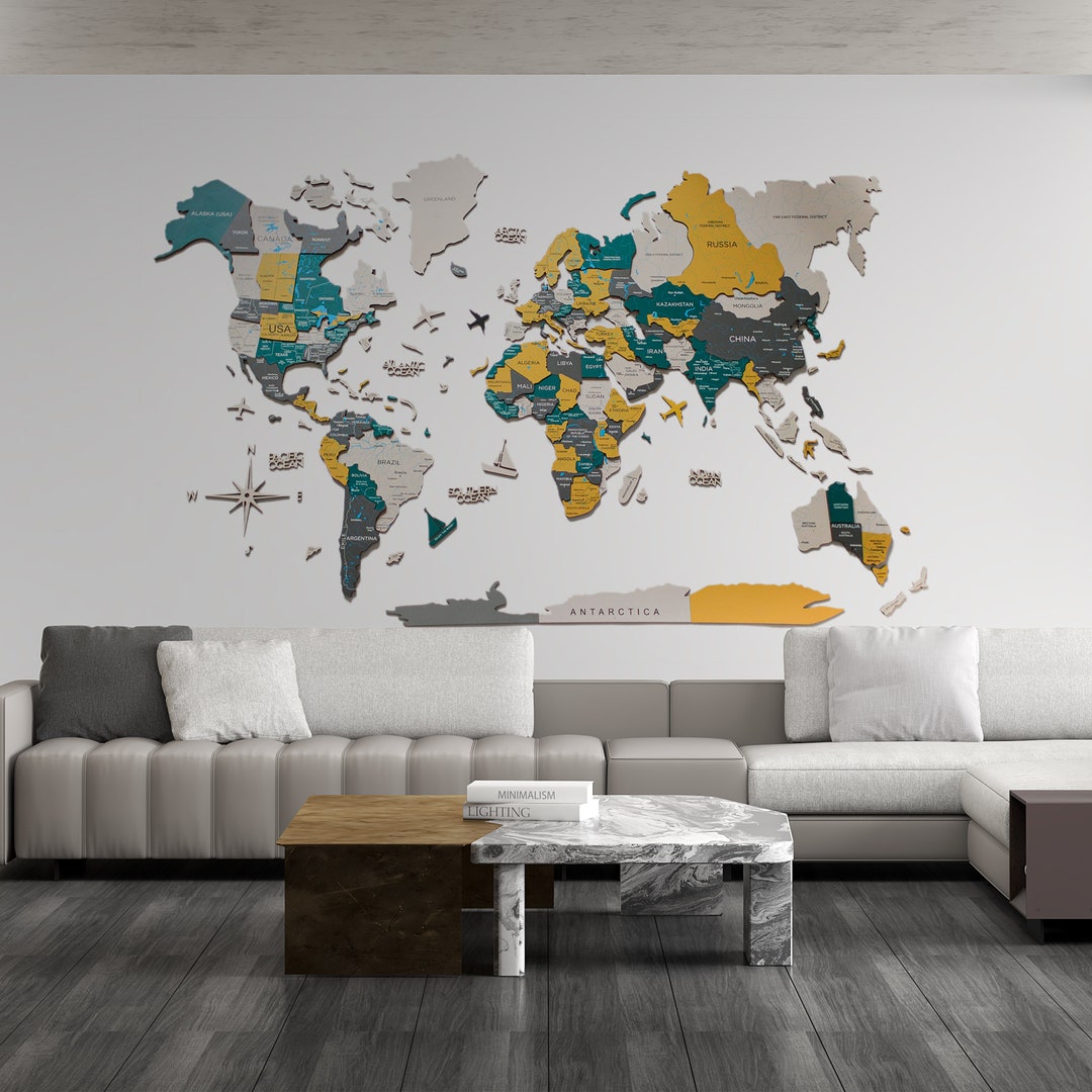 3D World Map Wall Art Wall Decor Wood Home Gifts 5th Anniversary Wood