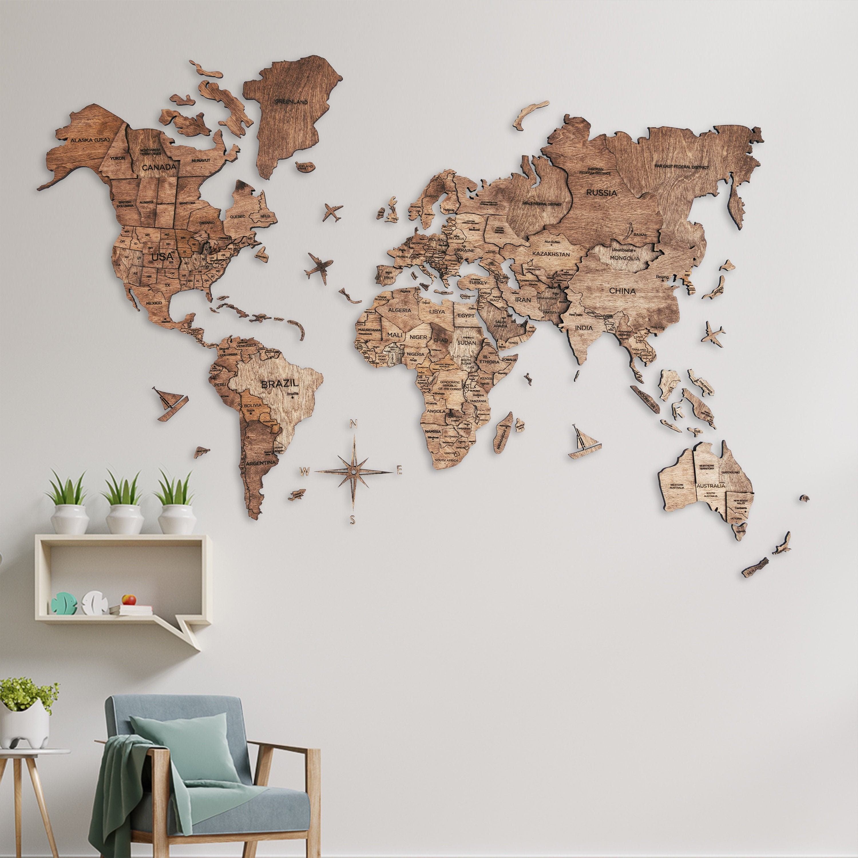 Mapa Mundi Geometrico Pared Grande Mapamundi Madera Pared 2021 World