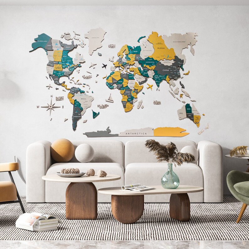 WOOD WALL ART 3D World Map Decor Wall Decor Engagement Etsy