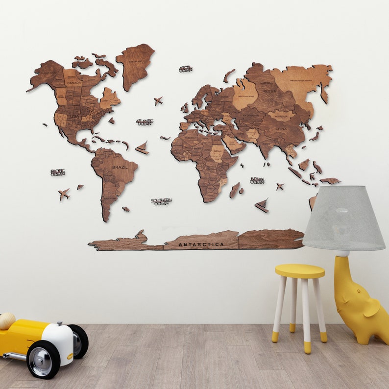 Wooden World Map Kids Room Wall Art Push Pin Travel Map Etsy
