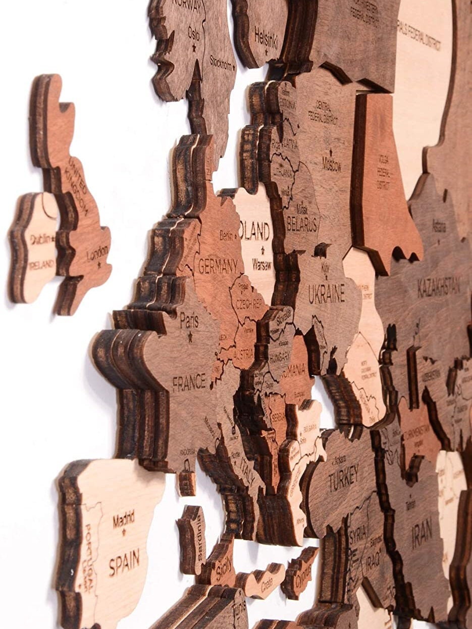 Interactive Wall Art, 3D Wall Art Wood, World Map Wall Decor, 3D Wood