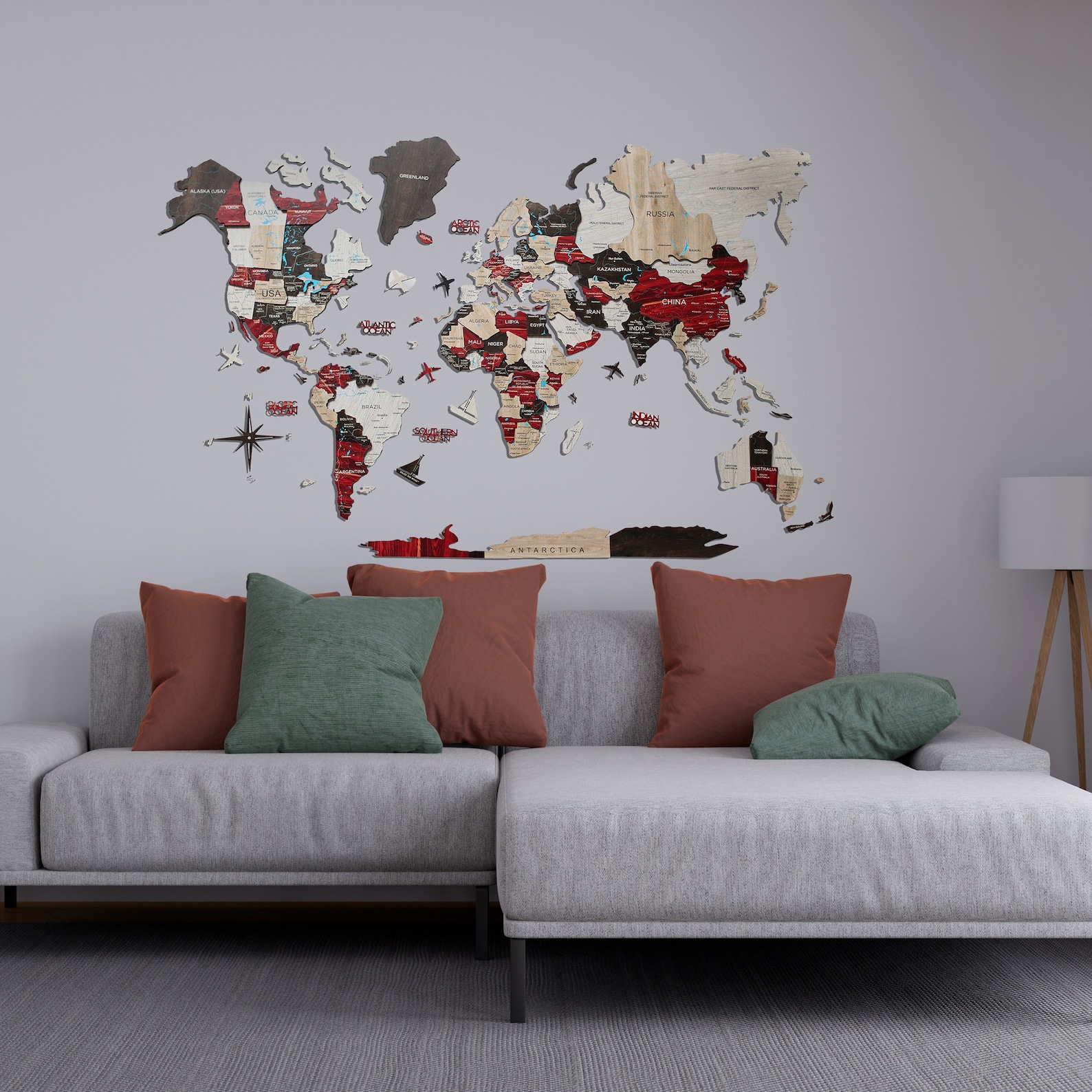 3D Wood World Map With Pins Flags Interactive Wall Art Etsy