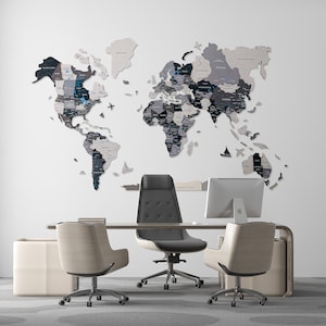 Grande carte détaillée, carte du monde en bois 3D, art mural interactif avec punaises, drapeau, meubles et décoration pour bureau, carte en bois colorée, carte de l'aventure