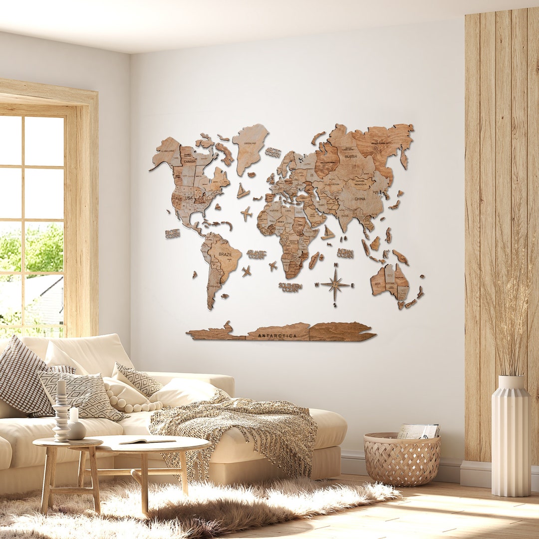 APARTMENT DECOR Stylish WOOD Wall Map Art Scandinavian Style - Etsy