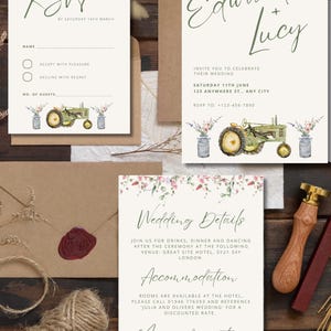 Traktor Land Hochzeitseinladung Bündel | Hochzeit auf dem Bauernhof | Save the date | Bearbeitbare Hochzeit | Landhaus-Einladung Rustikales Land einladen
