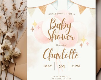 Pink & Gold Baby Shower Invitation: Girl Theme (Digital Template)