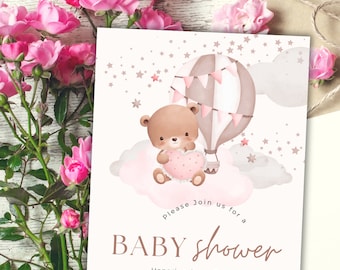 It's a Girl Baby Shower Invitation: Pink & Gold, Modern Design (Digital Download)