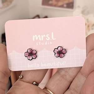 Cherry Flower Stud Earrings, Cute Pink Cherry Blossom Earrings with Silver 925 Posts, Pretty Spring Jewelry
