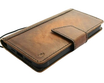 Handmade Leather Wallet Case: Magnetic Book Cover with Card Slots