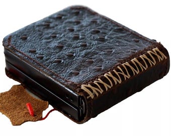 Handmade Ostrich Leather Galaxy Z Flip Cover: Art Wallet Book Style