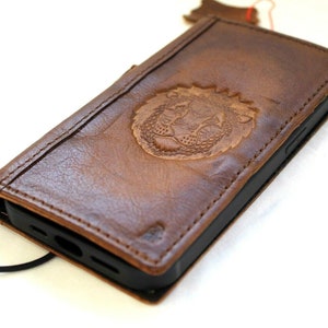 Handmade Leather iPhone Wallet Case: Vintage Embossed Lion Design
