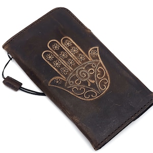 Funda de piel auténtica para Galaxy S21 S22 S23 S24 A53 Ultra FE Note 10 20 Ultra Cartera hecha a mano Ranuras para tarjetas Diseño de lujo Hamsa Carga inalámbrica