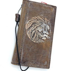 Cuir véritable fait main pour Galaxy Z Fold 2 3 4 5 6 Art Wallet Book Style Bible Carte de crédit Z FOLD Cover DIY Lion Art design